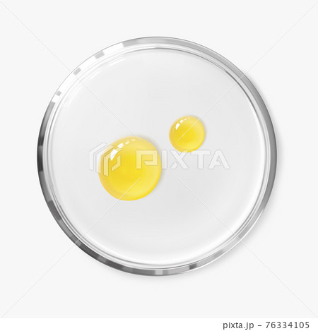 Two oil serum drops on petri dish isolated on white background realistic vector illustration 76334105