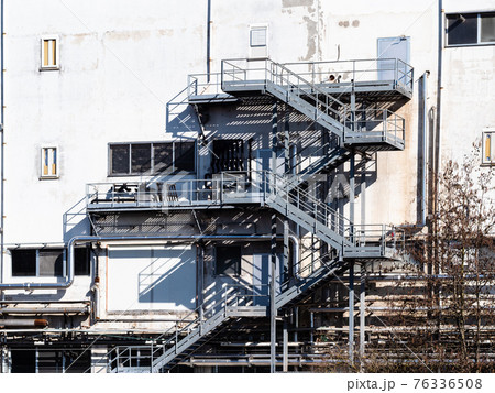 steel stairs of industrial building of factory 76336508