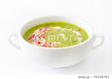Pea soup isolated on white background 76336762