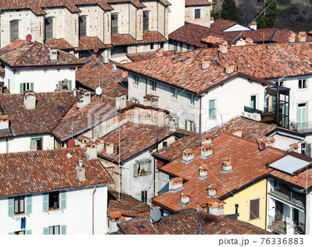 above view of old urban houses in Bergamo town 76336883