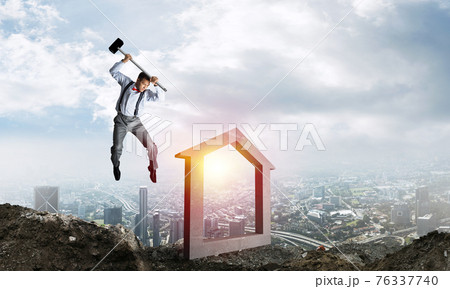 Crashing real estate market concept. Crashing real estate market concept. 76337740