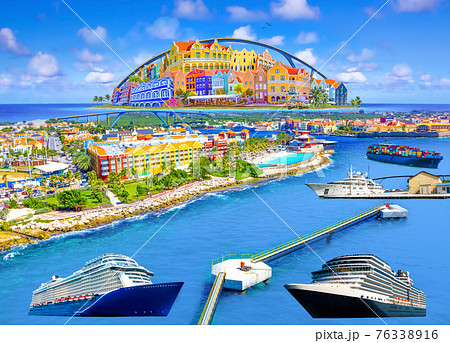 Aerial panorama of Willemstad town in Curacao 76338916