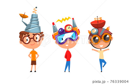 Boys in Steampunk Headgear Set, Scientist Children Working on Science Experiments Vector Illustration Boys in Steampunk Headgear Set, Scientist Children Working on Science Experiments Vector Illustration 76339004