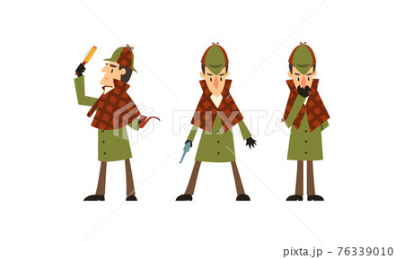 Sherlock Holmes Character Investigating Crime, Detective Man in Vintage Clothes Vector Illustration 76339010