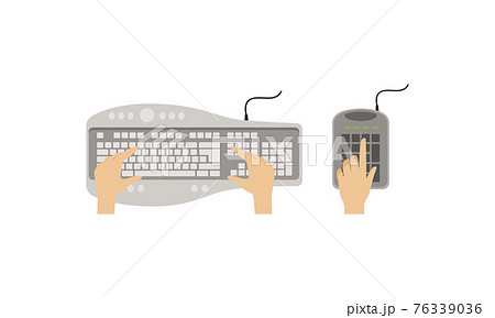 Top View of Computer Keyboard and Hands of User Set Vector Illustration 76339036