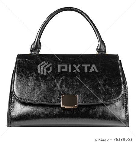 black elegant womens bag with a big handle, frontal arrangement, on a white background black elegant womens bag with a big handle, frontal arrangement, on a white background 76339053