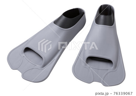 gray rubber short fins for the pool, pair, on a white background gray rubber short fins for the pool, pair, on a white background 76339067