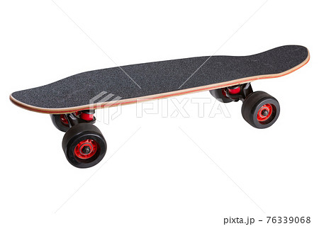 new modern skateboard with gray wooden board, on white background 76339068