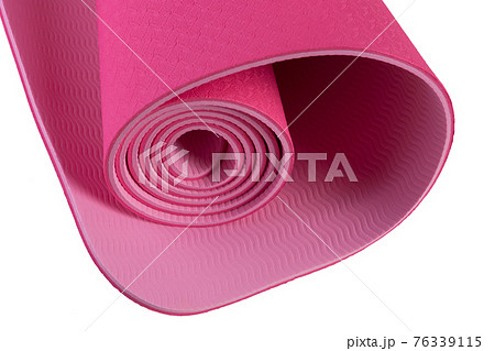 pink mat for fitness or yoga, close-up, on a white background pink mat for fitness or yoga, close-up, on a white background 76339115