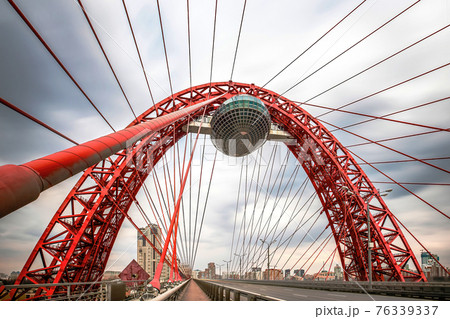 The Picturesque Bridge also known as the Bridge in Serebryany Bor is a cable-stayed bridge across the Moskva River in Moscow, Russia. The Picturesque Bridge also known as the Bridge in Serebryany Bor is a cable-stayed bridge across the Moskva River in Moscow, Russia. 76339337