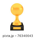 Winner sphere cup award on stand with empty plate, golden trophy logo isolated on white background 76340043