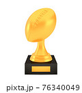 Winner american football cup award on stand with empty plate, golden trophy logo isolated on white background 76340049