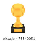 Winner baseball cup award on stand with empty plate, golden trophy logo isolated on white background 76340051