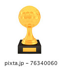 Winner golf cup award on stand with empty plate, golden trophy logo isolated on white background 76340060