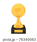 Winner football cup award on stand with empty plate, golden trophy logo isolated on white background 76340063