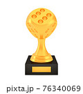 Winner dice cup award on stand with empty plate, golden trophy logo isolated on white background 76340069