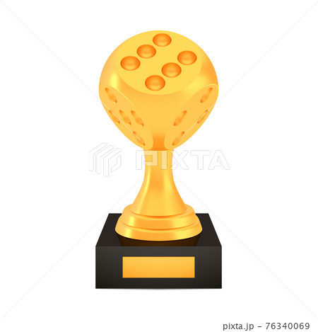 Winner dice cup award on stand with empty plate, golden trophy logo isolated on white background Winner dice cup award on stand with empty plate, golden trophy logo isolated on white background 76340069