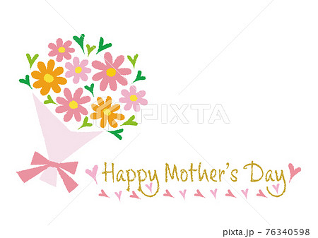 母の日メッセージカード_花束_Happy Mother's Day_手描きクレヨンタッチ 76340598