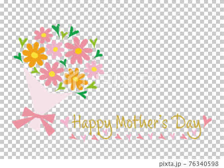 母の日メッセージカード_花束_Happy Mother's Day_手描きクレヨンタッチ 76340598