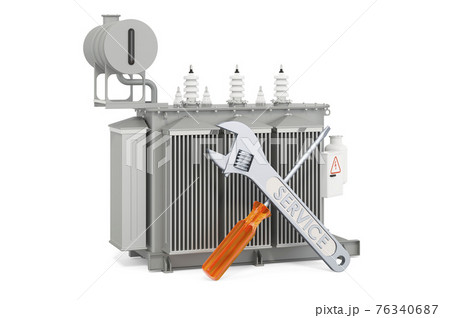 Service and repair of oil-filled transformer, 3D rendering 76340687
