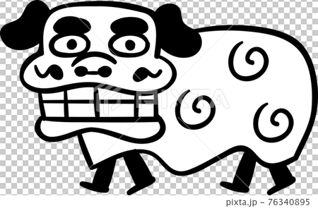 シンプルな白黒の獅子舞のイラストのイラスト素材
