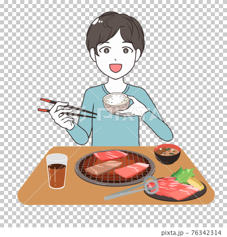 焼肉を食べる 男性のイラスト素材