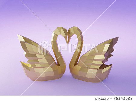 Golden polygonal Swans, folded paper animal, papercraft, two swans love concept, 3d render Golden polygonal Swans, folded paper animal, papercraft, two swans love concept, 3d render 76343638