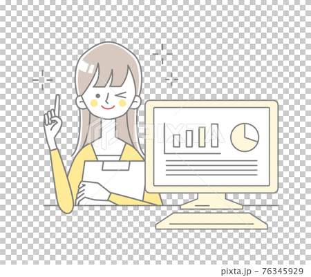 パソコンの前で説明をする女性のイラスト パソコンの前で説明をする女性のイラスト 76345929