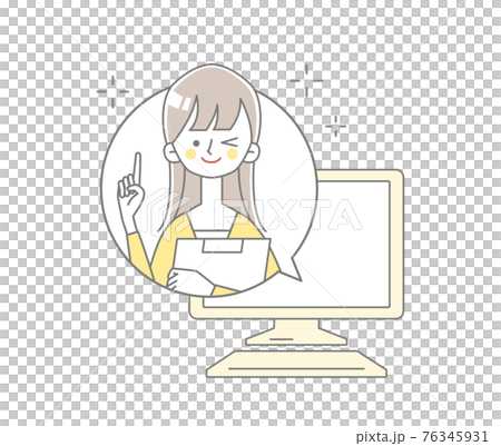 パソコンから吹き出しで飛び出ている女性 76345931