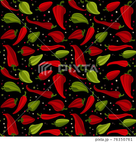 Different peppers pattern, seamless vector repeat. Red and green chili, jalapeno and other types hot peppers. Different peppers pattern, seamless vector repeat. Red and green chili, jalapeno and other types hot peppers. 76350761