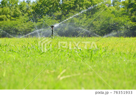 夏の風景　芝生の水やり 76351933