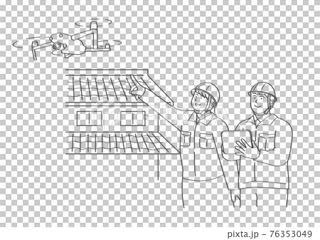 ドローンを操作する作業員の男女 76353049