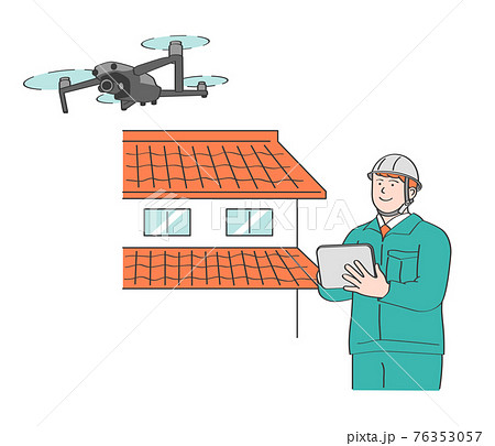 ドローンを操作する作業員 76353057