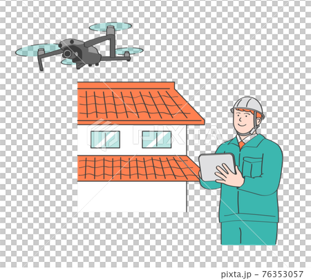 ドローンを操作する作業員 76353057