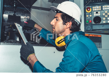 Smart factory worker or engineer do machine job in manufacturing workshop Smart factory worker or engineer do machine job in manufacturing workshop 76353280
