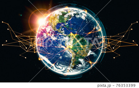 Global network connection covering the earth with lines of innovative perception 76353399