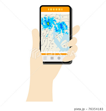 スマホで雨雲レーダーをチェックするイラストイメージのイラスト素材