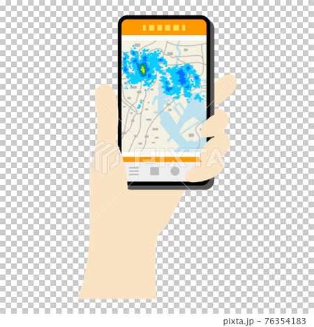 スマホで雨雲レーダーをチェックするイラストイメージ 76354183