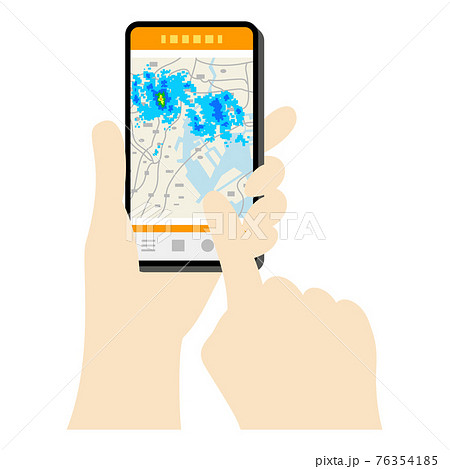 スマホで雨雲レーダーをチェックするイラストイメージ スマホで雨雲レーダーをチェックするイラストイメージ 76354185
