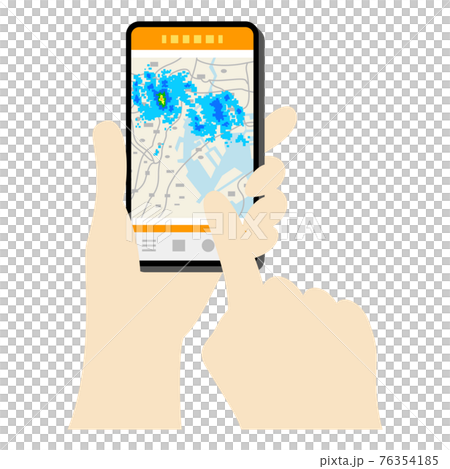スマホで雨雲レーダーをチェックするイラストイメージ スマホで雨雲レーダーをチェックするイラストイメージ 76354185