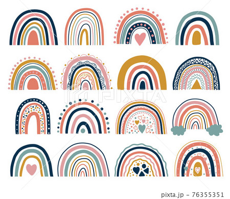 Nice neutral bohemian rainbows illustration. Trend rainbows. Boho rainbows for baby shower invitations, cards, nursery room posters. Vector rainbows set. Nice neutral bohemian rainbows illustration. Trend rainbows. Boho rainbows for baby shower invitations, cards, nursery room posters. Vector rainbows set. 76355351