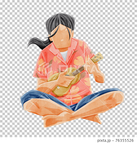 演奏尤克里裡的男性手繪水彩風格插畫 76355526