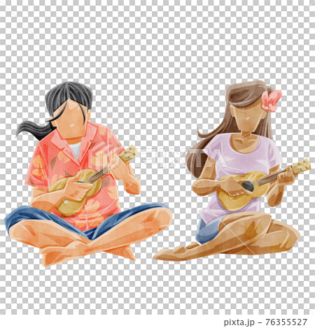 Couple hand drawn watercolor style illustration playing ukulele Couple hand drawn watercolor style illustration playing ukulele 76355527