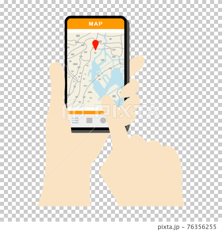 Illustration image using a map application on a smartphone 76356255