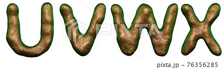 Set of letters U, V, W, X made of realistic 3d render natural gold snake skin texture. 76356285