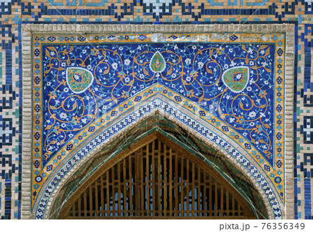 Ornate window niche in the wall, Uzbekistan 76356349