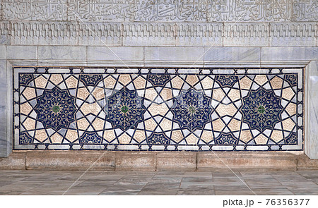 Old Eastern mosaic on a wall, Uzbekistan 76356377