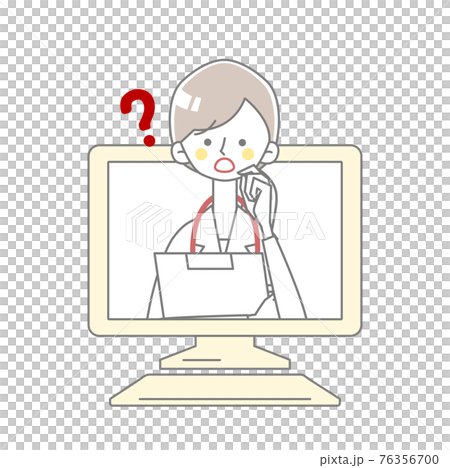 パソコンから悩む医者が飛び出すイラストのイラスト素材