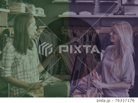 Female shop assistant and customer in clothes shop Female shop assistant and customer in clothes shop 76357176