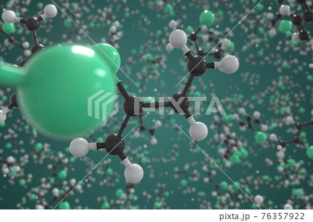 Chloroprene molecule, ball-and-stick molecular model. Chemical 3d rendering 76357922